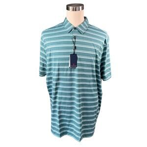 Michel Rouen NWT 2XL Dark Green Striped Performance Polo UPF 30+